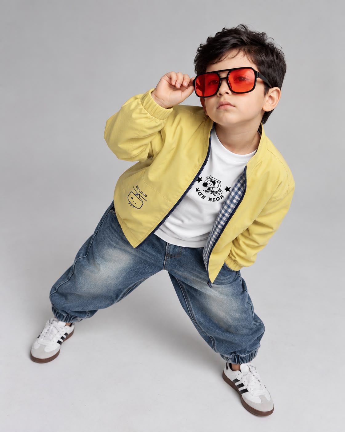 Yellow Jacket + Blue Denim Set+ white t-shirt