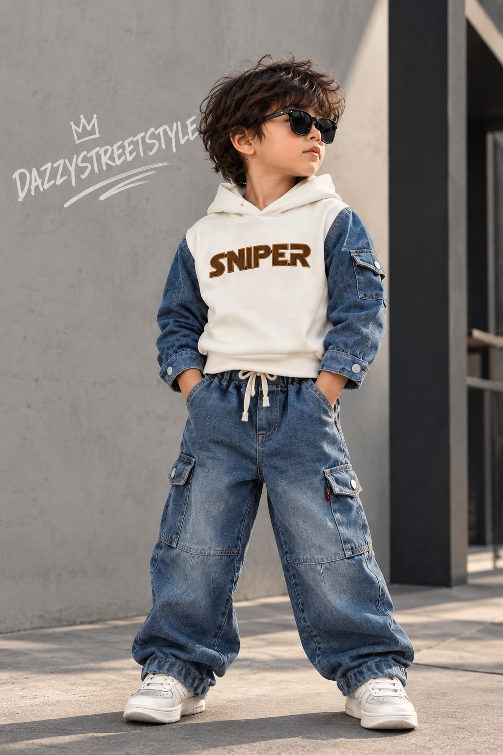 Sniper Denim Sleeve Hoodie Set