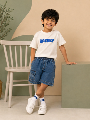 Graphic T-Shirt & Blue Denim Cargo Shorts Set