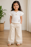 Floral Embroidered Cotton Top & Wide Leg Pants Set