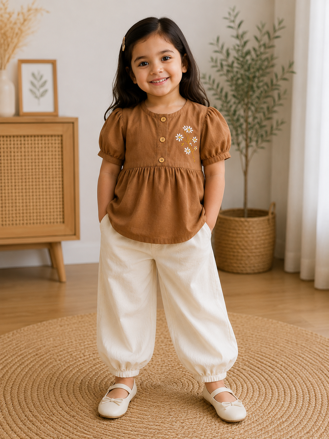 Girls Premium Cotton Embroidered Top & Jogger Pants Co-ord Set