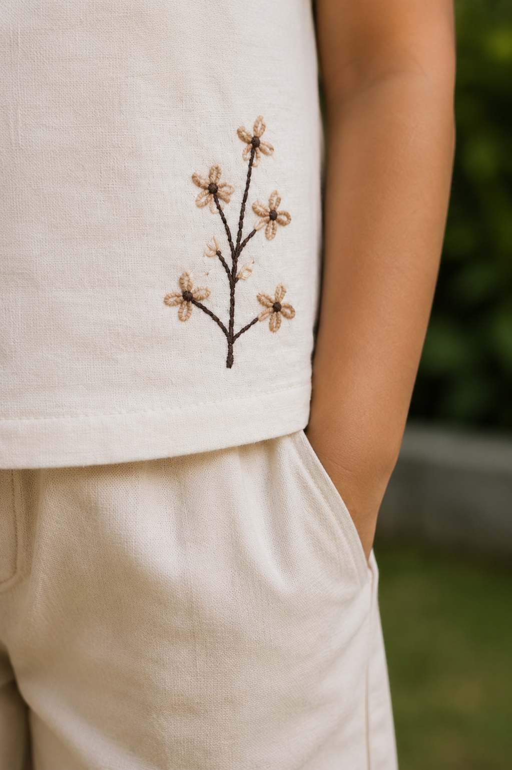 Floral Embroidered Cotton Top & Wide Leg Pants Set