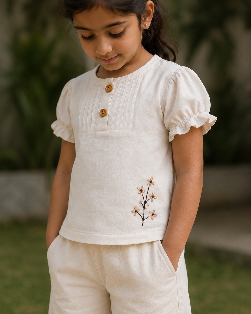 Floral Embroidered Cotton Top & Wide Leg Pants Set