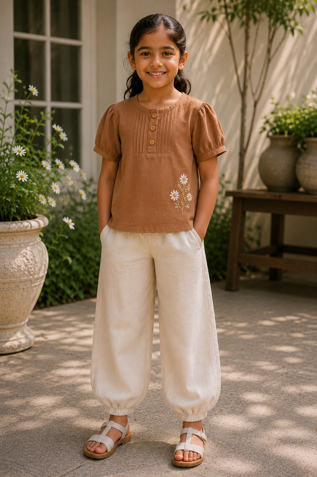 Girls Premium Cotton Embroidered Top & Jogger Pants Co-ord Set