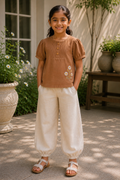 Girls Premium Cotton Embroidered Top & Jogger Pants Co-ord Set