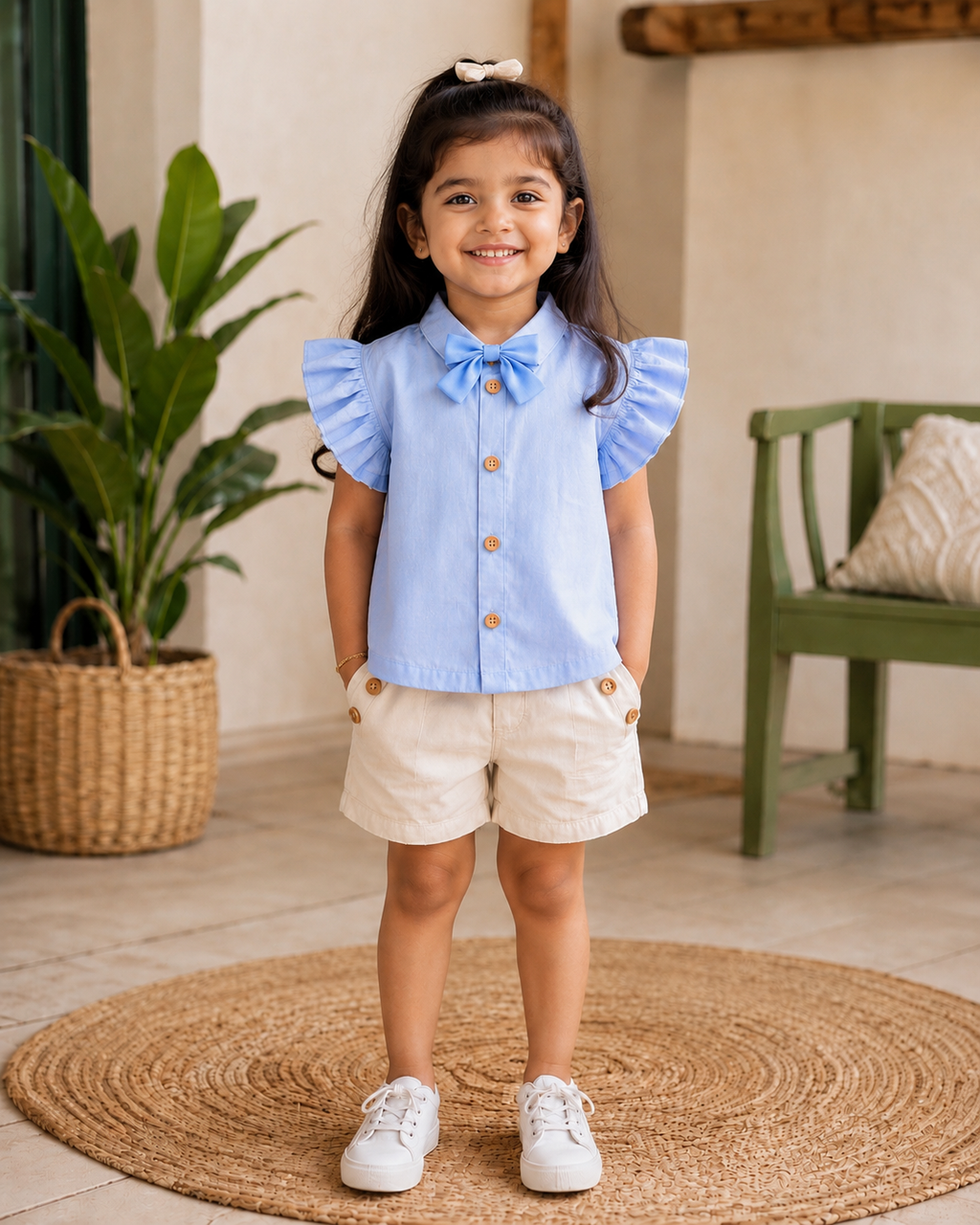 Sky Blue Ruffle Top & Shorts Co-ord Set