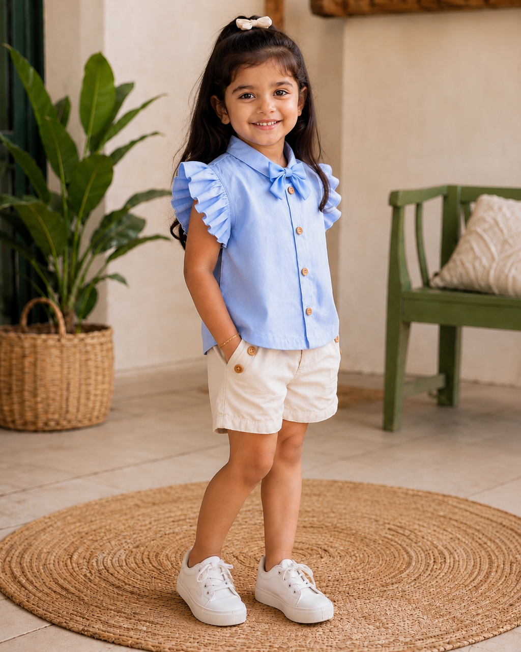 Sky Blue Ruffle Top & Shorts Co-ord Set